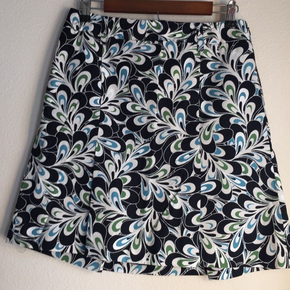LOFT Abstract Floral Cotton A Line Skirt Size 6 Navy Green White Lined